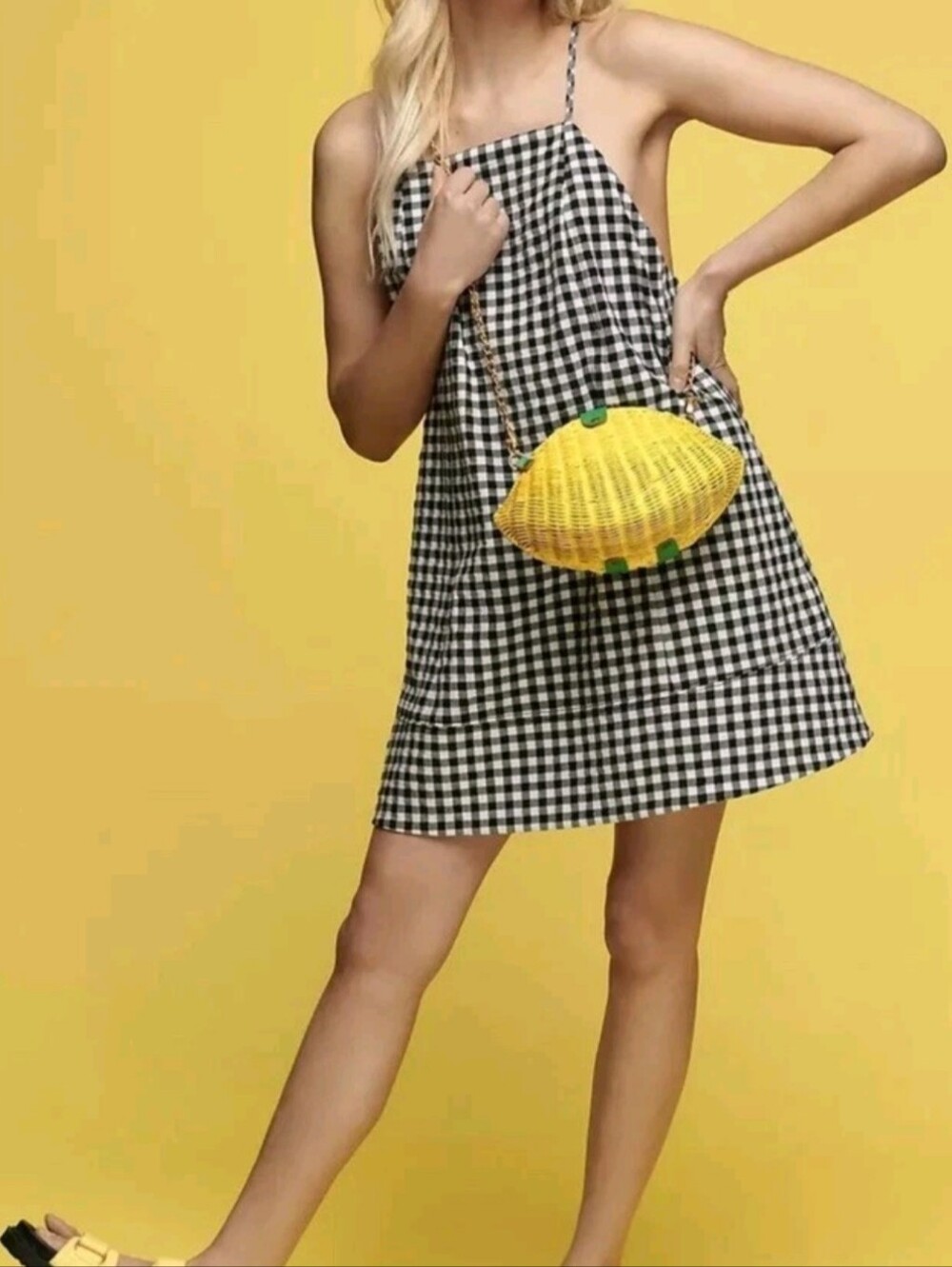 Anthropologie Gingham Apron Style Black White Euro Summer Coastal Cottage Dress